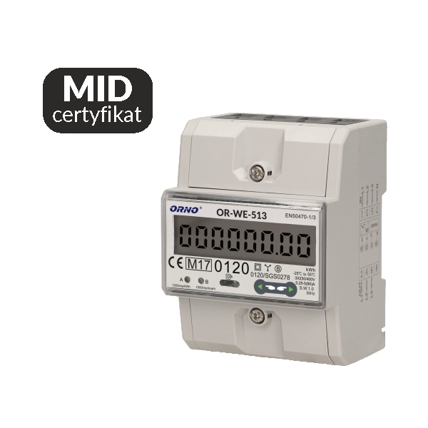 3-phase indicator of electrical energy consumption with MID certyfication, 80A