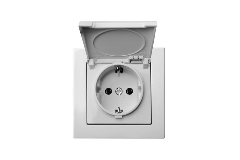 IKL16-408-01 E/B Flush mount.SCHUKO socket outlet with hinged cover, IP44,16A,w/f