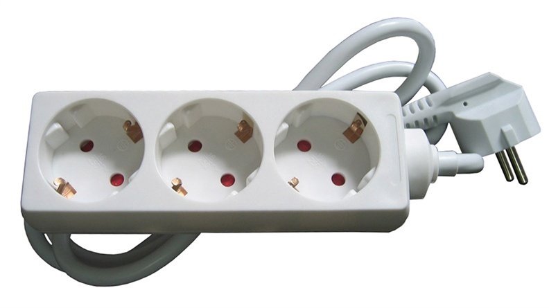Extention cable 3-sockets with ground H05VV-F 3x1.0/5m white