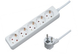 Extention cable 5-sockets with ground H05VV-F 3x1.0/1.5m white