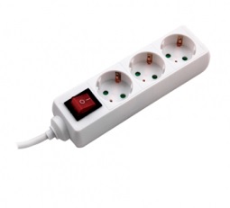 Extention cable 3-sockets, with ground and ON/OFF switch H05VV-F 3x1.0/5m white
