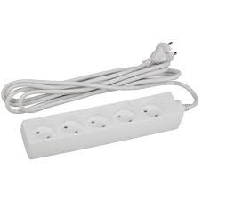 Power Supply Extension Cable 3x1.5mm 5 plugs 3m White