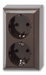 Double socket surface-mounted with ground, brown