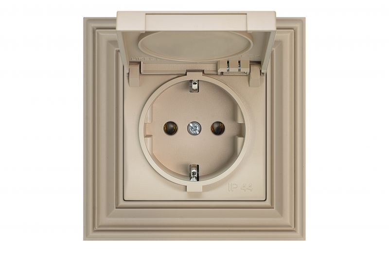 IKL16-208-01.R / ONC 16A IP44 flush-mounted socket with protection, with / under / prof / "Retro" / matt beige