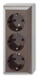 Triple socket surface-mounted with ground, brown
